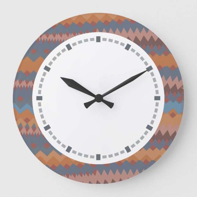 Mexikanischer Zickzack-südwestliche Farben Cinco Große Wanduhr (Vorderseite)