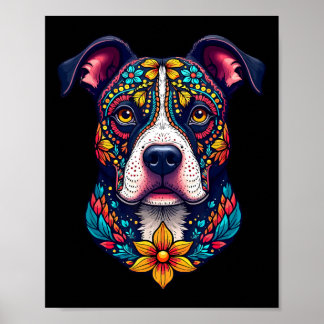 Mexikanischer Zucker-Schädel Pitbull Hund Dia De M Poster