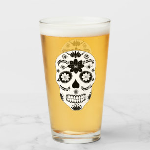 Mexikanischer Zuckerschädel 2 Schwarz-Weiß-Glas Glas