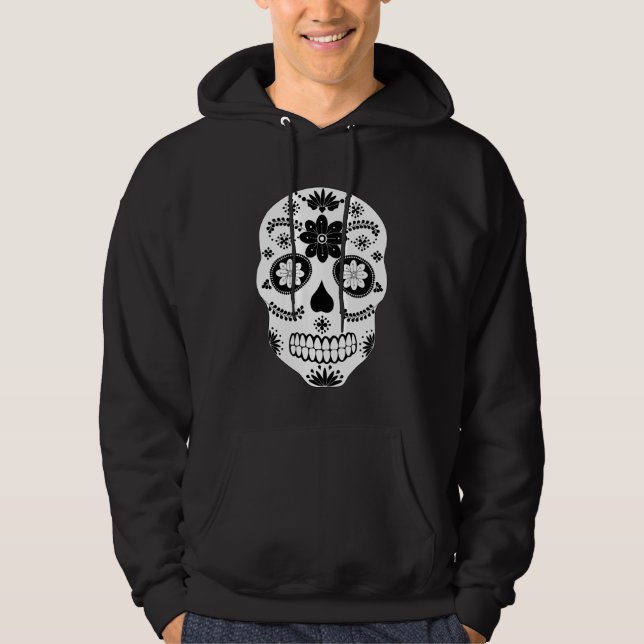 mexikanischer Zuckerschädel 2 schwarz-weiß Hoodie (Vorderseite)
