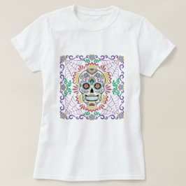 Mexikanischer Zuckerschädel mit Blüten T-Shirt