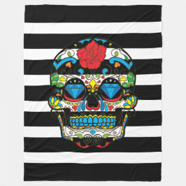 Mexikanischer Zuckerschädel mit schwarzen Streifen Fleecedecke