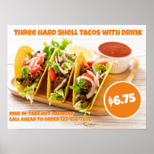 Mexikanisches Essen Hartschalige Tacos Getränk Tür Poster