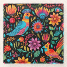 Mexikanisches farbiges Blumenmuster Glasuntersetzer