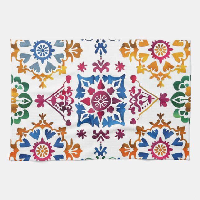 Mexikanisches farbiges Star Tile Geschirrtuch (Horizontal)