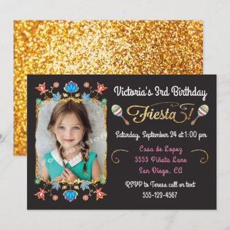 Mexikanisches Fiesta Birthday Party Gold Glitzer F Einladung