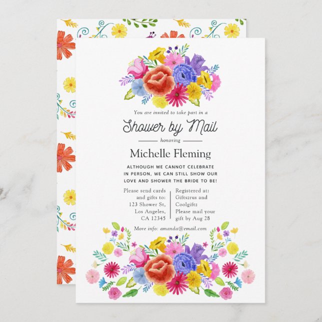 Mexikanisches Fiesta-Brautparty mit floralen Angab Einladung (Vorne/Hinten)