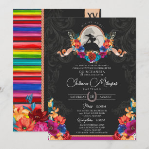 Mexikanisches Fiesta farbenfrohe Flora Charro Quin Einladung