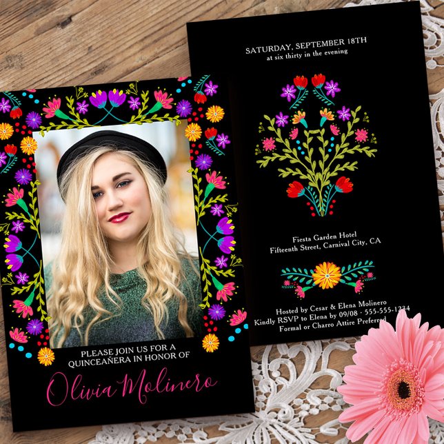 Mexikanisches Fiesta-Foto Einladung (Quinceanera invitation with photo from my Mexican Fiesta Floral collection
)