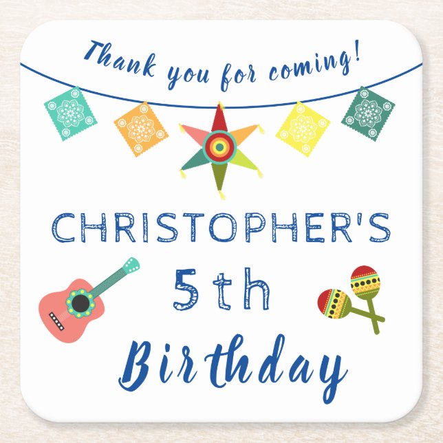 Mexikanisches Fiesta Fun Farbenfrohe Kindergeburts Rechteckiger Pappuntersetzer (Vorderseite)