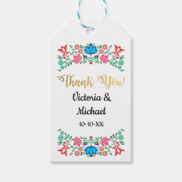 Mexikanisches Fiesta Gold Foil Floral Gefallen-Tag Geschenkanhänger