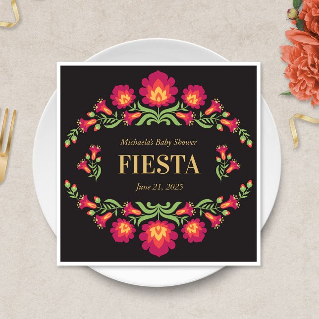 Mexikanisches Fiesta Paper Napkin, Rote Flora Serviette (Red Floral Mexican Fiesta Baby Shower Napkin)