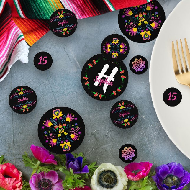 Mexikanisches Fiesta Party Black Floral Personalis Konfetti (Table Confetti from my Mexican Fiesta Party Quinceanera Collection 
)