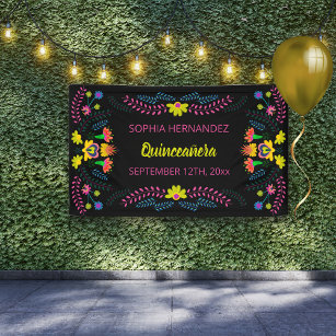 Mexikanisches Fiesta Party Black Quinceanera Gebur Banner