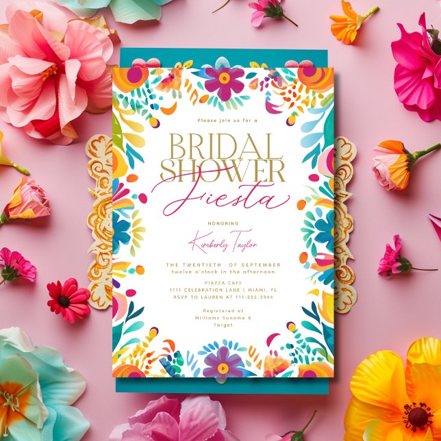 Mexikanisches Fiesta Rosa Gelbe Blumen Brautparty Einladung (Mexican Fiesta Pink Yellow Flowers Bridal Shower Invitation)