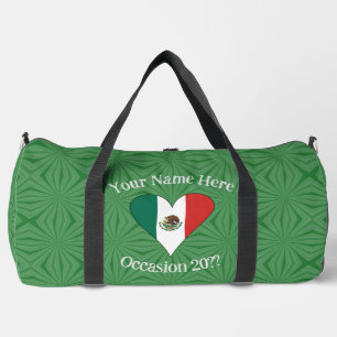 Mexikanisches Flaggenherz grüner Hintergrund Persö Duffle Bag