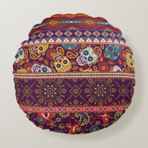 Mexikanisches Flickwerk: Vintages Design. Rundes Kissen