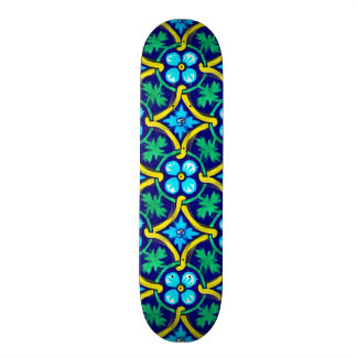 mexikanisches Fliesendesign Aquamarin Gelbe Blumen Skateboard