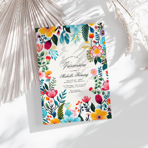 mexikanisches Folk Art Floral Quinceñera Foto Einladung