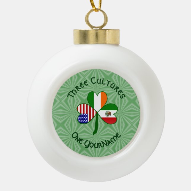 Mexikanisches Irish American Flag Kleeblatt Person Keramik Kugel-Ornament (Vorderseite)