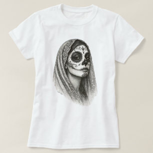 Mexikanisches Katrina mit Schleier Tag der Toten T-Shirt