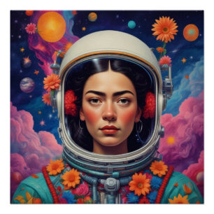 Mexikanisches Mädchen im Space Frida Stil glänzend Poster