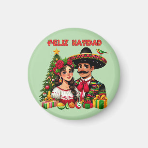 Mexikanisches Mädchen Mann Weihnachtsbaum Feliz Na Magnet