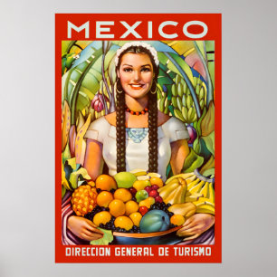 Mexikanisches Mädchen mit Früchten Vintage 1950er Poster