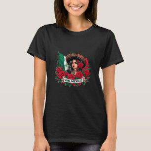 Mexikanisches Mädchen Viva Mexico Flaggen-Kunstill T-Shirt