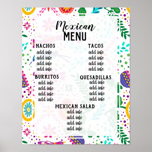 Mexikanisches Menüplakat Poster (Vorne)