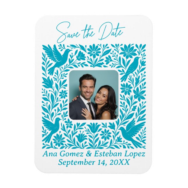 Mexikanisches Otomí-Floral-Border-Save the Date-Fo Magnet (Vertikal)
