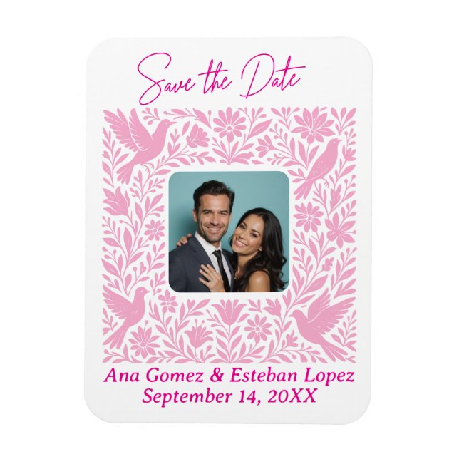 Mexikanisches Otomí-Floral-Border-Save the Date-Fo Magnet (Vertikal)