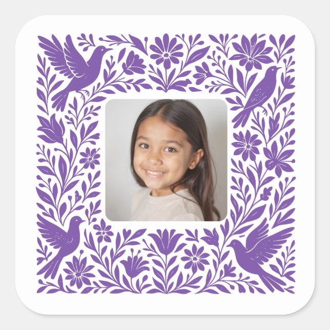 Mexikanisches Otomí Tenango Talavera mit Foto Quadratischer Aufkleber (Vorderseite)