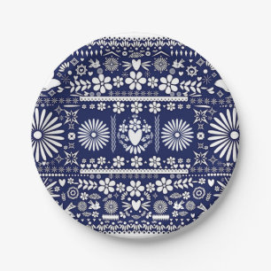 Mexikanisches Picado Blau Weiß Papier Hochzeit Ehe Pappteller