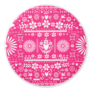 Mexikanisches Picado Hot Pink Weißes Papier Spanis Keramikknauf