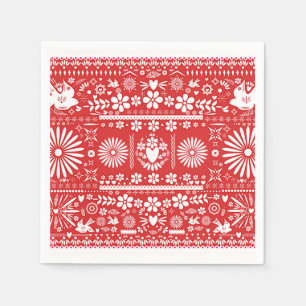 Mexikanisches Picado Rot-Weiß-Papier Hochzeit Serviette