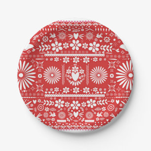 Mexikanisches Picado Rot & Weiß Papier Hochzeits E Pappteller