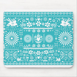 Mexikanisches Picado Türkis Teal geschnittenes Pap Mousepad