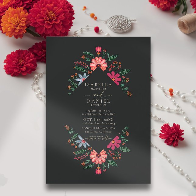Mexikanisches Rancho Moderne rustikale Blume Einladung (rancho mexican wedding invitation fiesta hacienda watercolor floral frame elegant modern geometric)