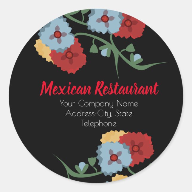 mexikanisches Restaurant Shop Blumengeschäft Label Runder Aufkleber (Vorderseite)