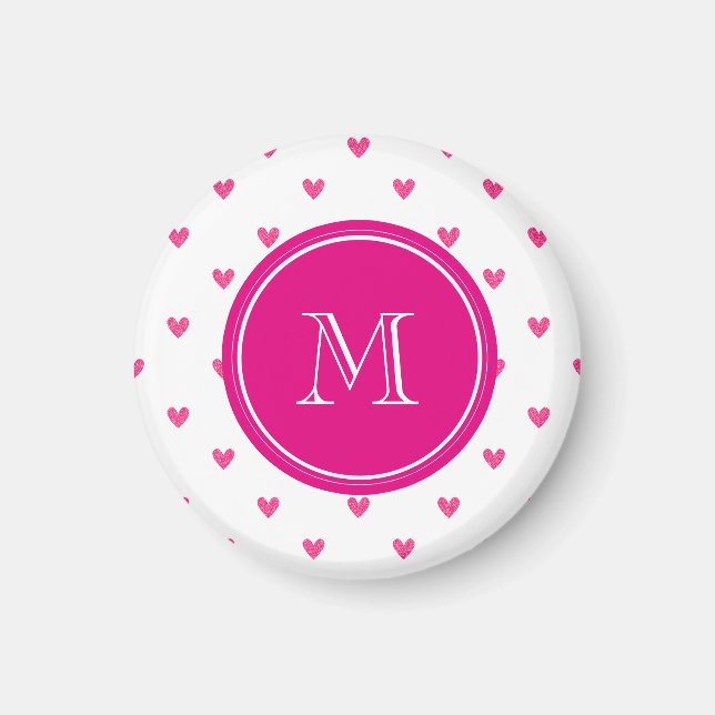 Mexikanisches Rosa Glitzer Herz mit Monogramm Magnet (Vorne)