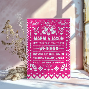 Mexikanisches Rosa Papel Picado Fiesta Folk Art We Einladung