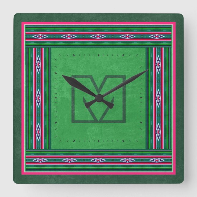 Mexikanisches Sarape-Muster mit (oder ohne) Monogr Quadratische Wanduhr (Vorderseite)