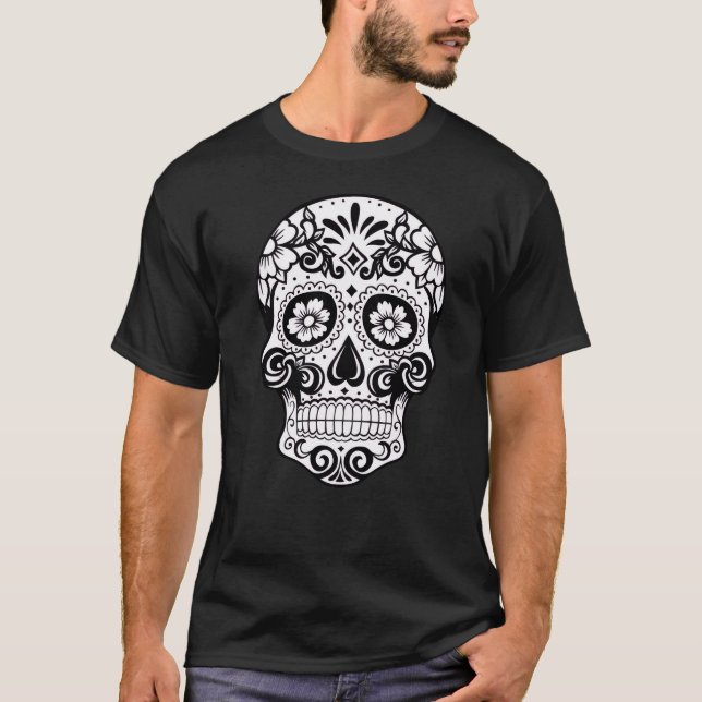 Mexikanisches Schwarz-Weiß-Totenkopf-T-Shirt T-Shirt (Vorderseite)