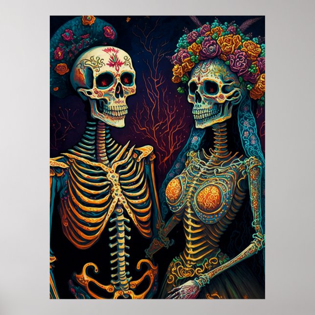 Mexikanisches Skelett Art Couple Till Death do us  Poster (Vorne)