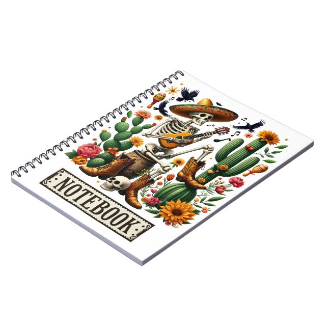 mexikanisches Skelett, das Gitarre spielt Notizblock (Linke Seite)