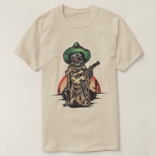 mexikanisches Skelett mit Gitarre T-Shirt (Design vorne)