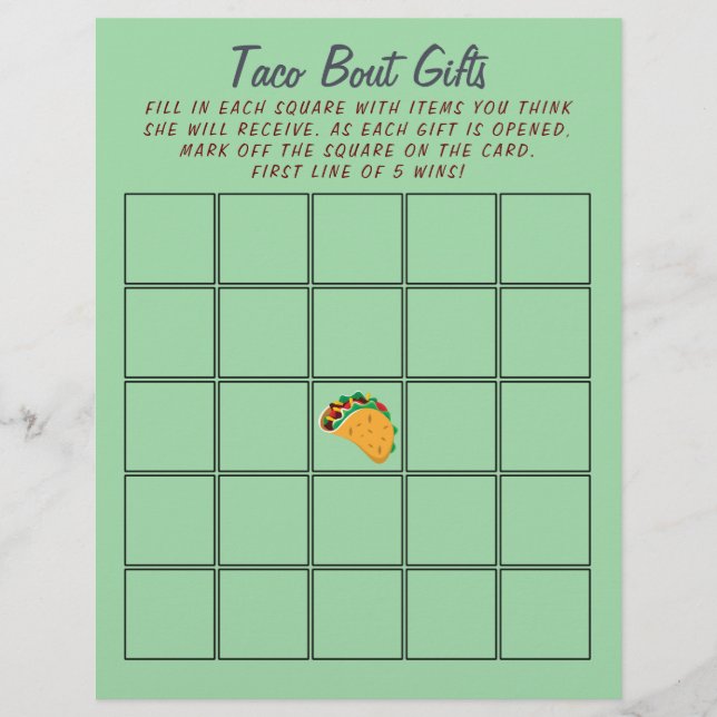 Mexikanisches Taco Baby Shower Bingo 🌮 festes Spi (Vorderseite)