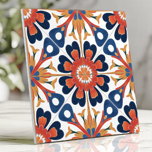 Mexikanisches Talavera-Blumenmedaillon Kobalt Oran Fliese