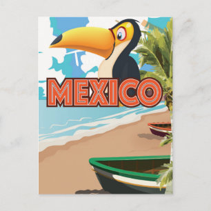 Mexikanisches Tukane-Strand-Reiseplakat. Postkarte